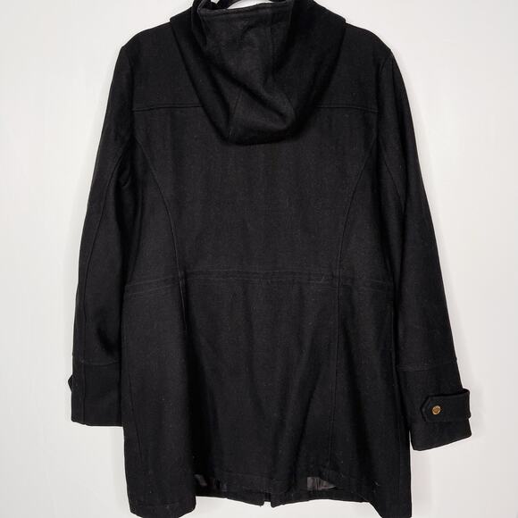 Michael Michael Kors Womens 14 Black Wool Blend Hooded Peacoat Jacket Gold - Picture 2 of 12